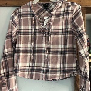 rue 21 flannel crop with hoodie